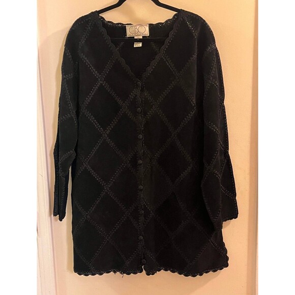 CBO New York Jacket Women's 1X Plus Size Black Suede Crotchet Patchwork Vintage - Picture 1 of 12